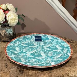 NAUTICA Teal and White Pineapple Leaf Pattern Large Serving Tray